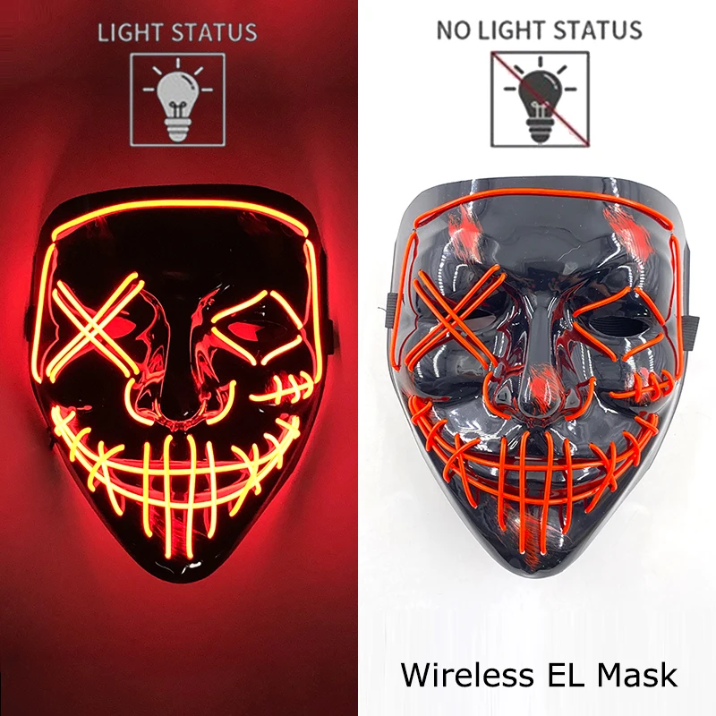 Masque de Purge LED néon sans fil, brille dans la nuit, masque d\'horreur Cosplay, masques de fête d\'halloween, déguisement amusant et brillant