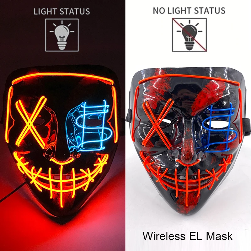 Masque de Purge LED néon sans fil, brille dans la nuit, masque d\'horreur Cosplay, masques de fête d\'halloween, déguisement amusant et brillant