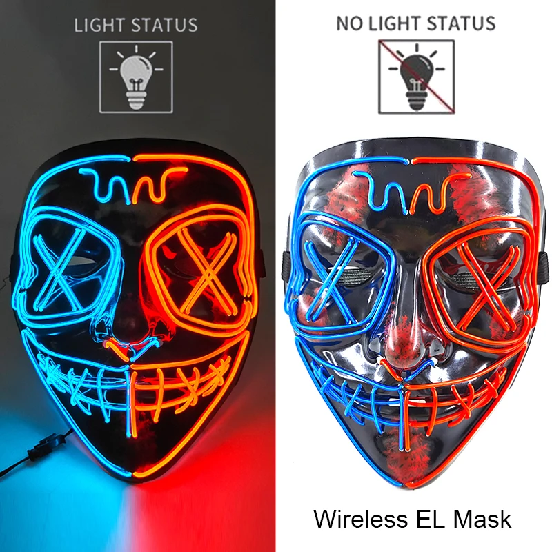 Masque de Purge LED néon sans fil, brille dans la nuit, masque d\'horreur Cosplay, masques de fête d\'halloween, déguisement amusant et brillant