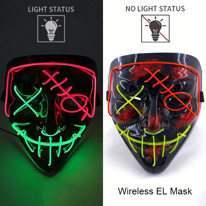 Masque de Purge LED néon sans fil, brille dans la nuit, masque d\'horreur Cosplay, masques de fête d\'halloween, déguisement amusant et brillant