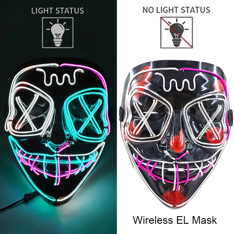 Masque de Purge LED néon sans fil, brille dans la nuit, masque d\'horreur Cosplay, masques de fête d\'halloween, déguisement amusant et brillant