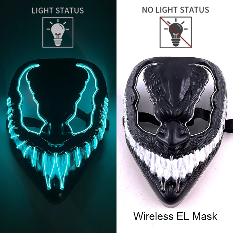 Masque de Purge LED néon sans fil, brille dans la nuit, masque d\'horreur Cosplay, masques de fête d\'halloween, déguisement amusant et brillant