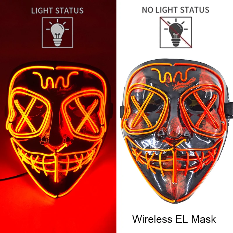 Masque de Purge LED néon sans fil, brille dans la nuit, masque d\'horreur Cosplay, masques de fête d\'halloween, déguisement amusant et brillant