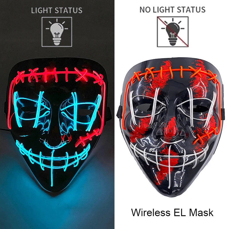 Masque de Purge LED néon sans fil, brille dans la nuit, masque d\'horreur Cosplay, masques de fête d\'halloween, déguisement amusant et brillant