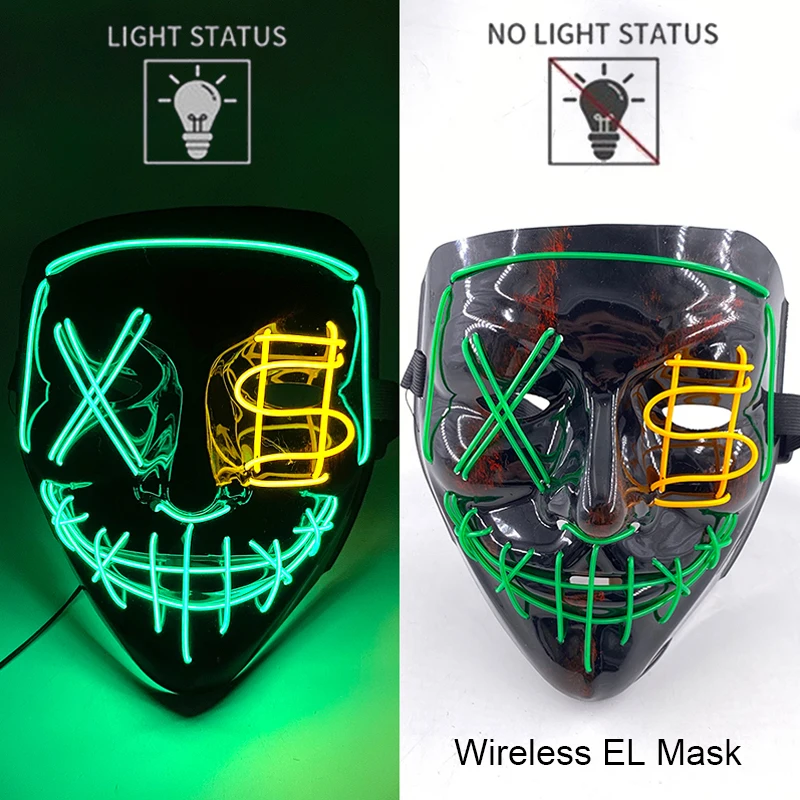 Masque de Purge LED néon sans fil, brille dans la nuit, masque d\'horreur Cosplay, masques de fête d\'halloween, déguisement amusant et brillant