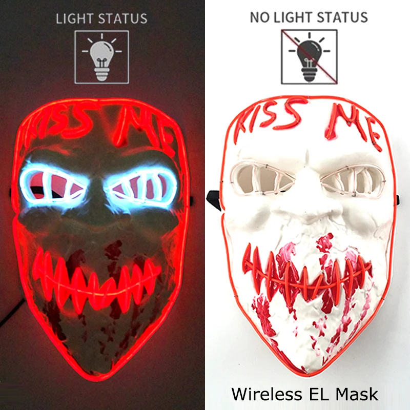Masque de Purge LED néon sans fil, brille dans la nuit, masque d\'horreur Cosplay, masques de fête d\'halloween, déguisement amusant et brillant