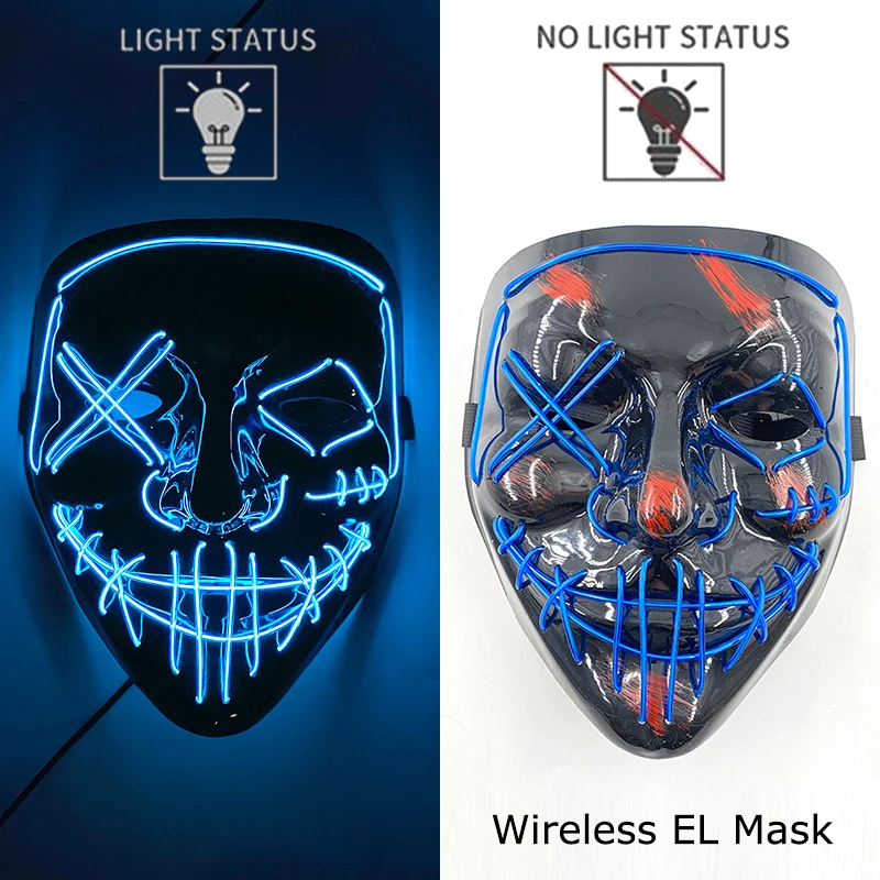 Masque de Purge LED néon sans fil, brille dans la nuit, masque d\'horreur Cosplay, masques de fête d\'halloween, déguisement amusant et brillant