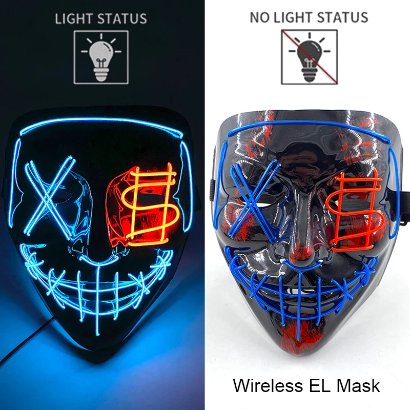 Masque de Purge LED néon sans fil, brille dans la nuit, masque d\'horreur Cosplay, masques de fête d\'halloween, déguisement amusant et brillant