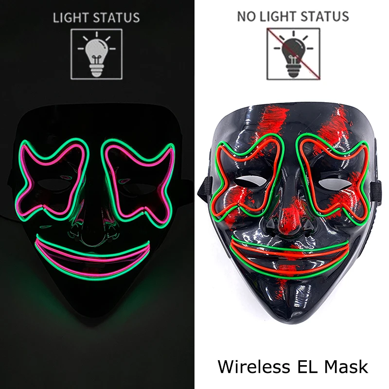 Masque de Purge LED néon sans fil, brille dans la nuit, masque d\'horreur Cosplay, masques de fête d\'halloween, déguisement amusant et brillant