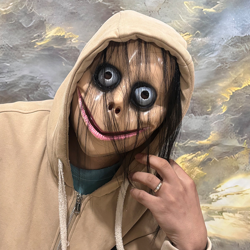Nouveau masque d\'halloween Anime femme fantôme horreur masque de cheveux longs drôle en forme de V jeu de rôle femme fantôme perruque accessoires astuce effrayant Ma