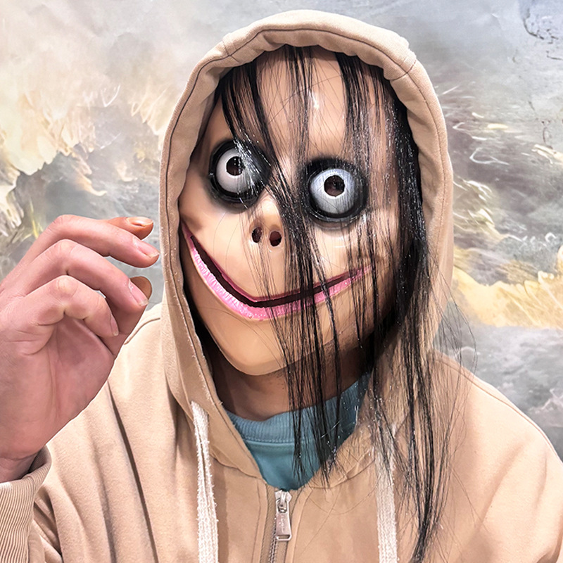 Nouveau masque d\'halloween Anime femme fantôme horreur masque de cheveux longs drôle en forme de V jeu de rôle femme fantôme perruque accessoires astuce effrayant Ma