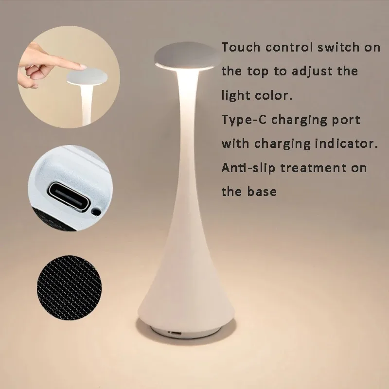 Nouveauté lampe de Table champignon lampe tactile sans fil Rechargeable lampe créative USB-C lampe de bureau hôtel chambre lumière d'ambiance