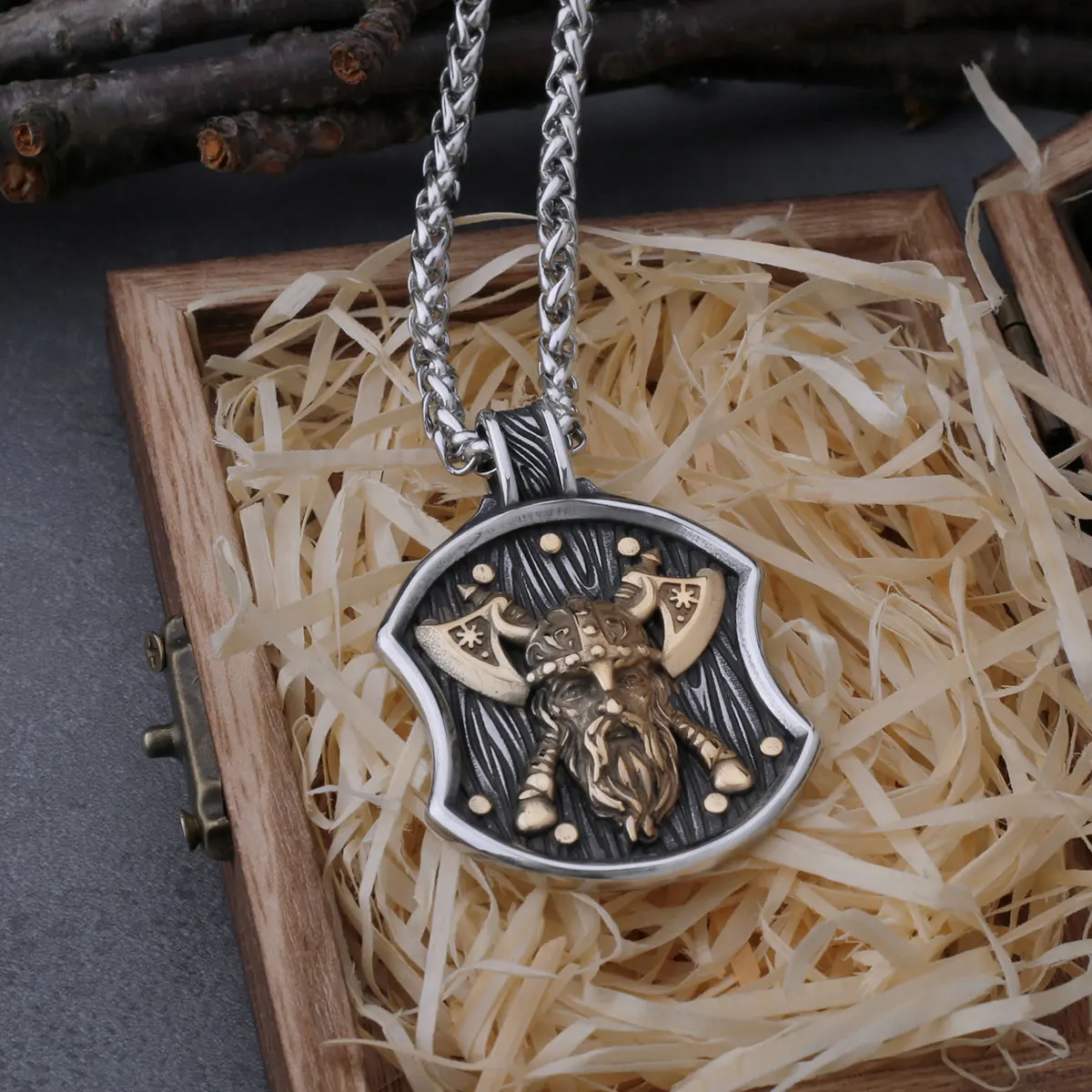 Collier Pendentif Chaîne Homme Guerrier Viking Double Hache Nordique Celtique
