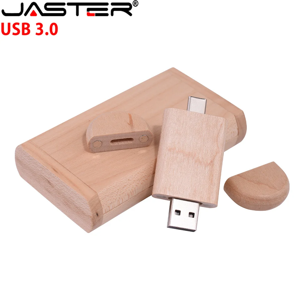 Clé USB 3.0 2 Ports Type C et A Bois de Bambou Erable Noyer 128 64 32 16 8 4 Go – Image 2