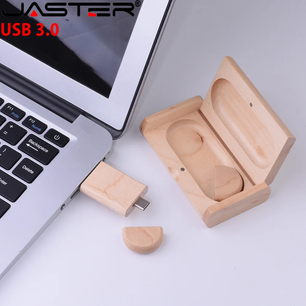 Clé USB 3.0 2 Ports Type C et A Bois de Bambou Erable Noyer 128 64 32 16 8 4 Go – Image 3