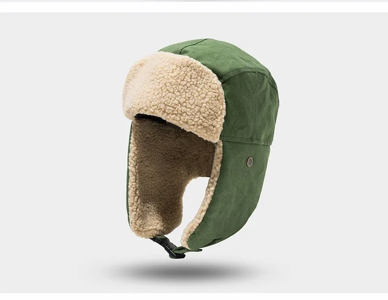 Chapeaux de bombardier épais coupe-vent en laine d\'agneau pour hommes, garde au chaud en hiver, casquette de ski en plein air