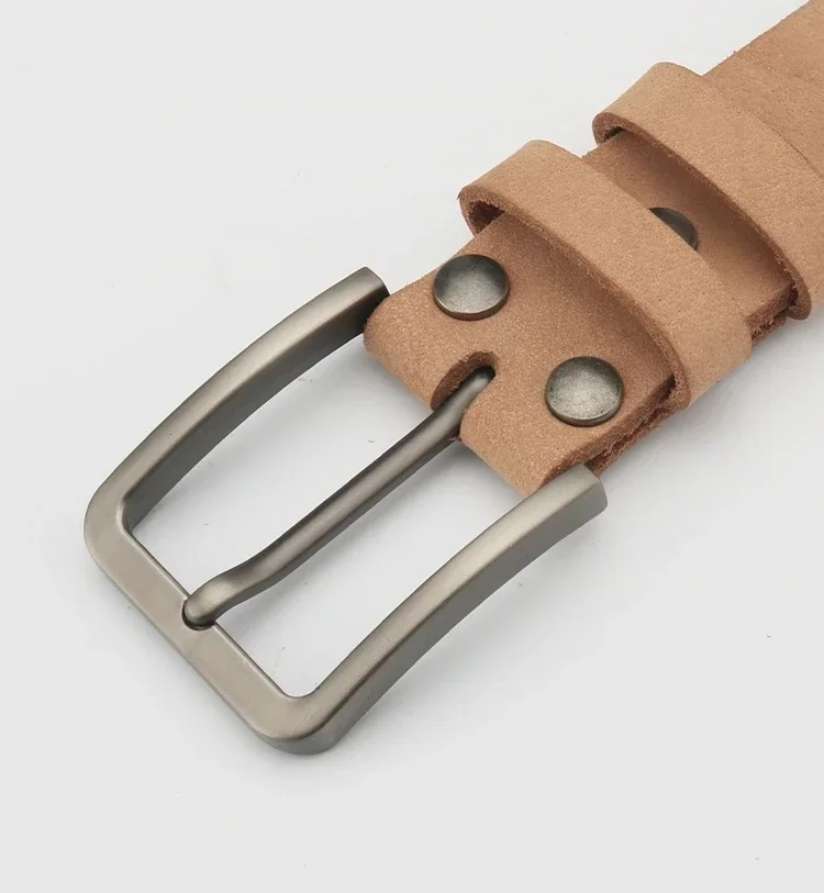 Ceinture Homme Cuir de Vache Véritable Brut Marron Clair Rétro Boucle Ardillon – Image 2