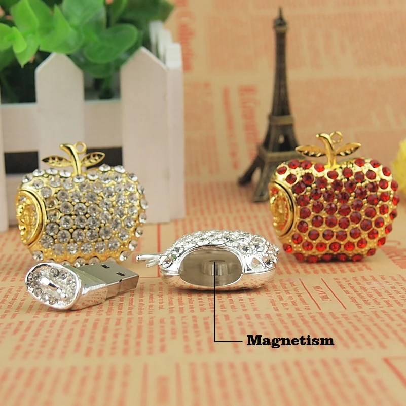 Clé USB 2.0 Bijou Strass Pomme Croquée Dorée 128 64 32 16 8 Go Brillant PC Mac – Image 4