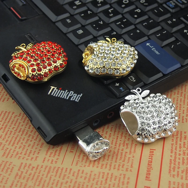 Clé USB 2.0 Bijou Strass Pomme Croquée Dorée 128 64 32 16 8 Go Brillant PC Mac – Image 2