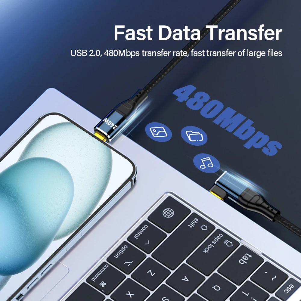 Câble USB Type C PD3.1 Charge Rapide Coudé 90° 240W MacBook iPhone 16 15 Android – Image 4