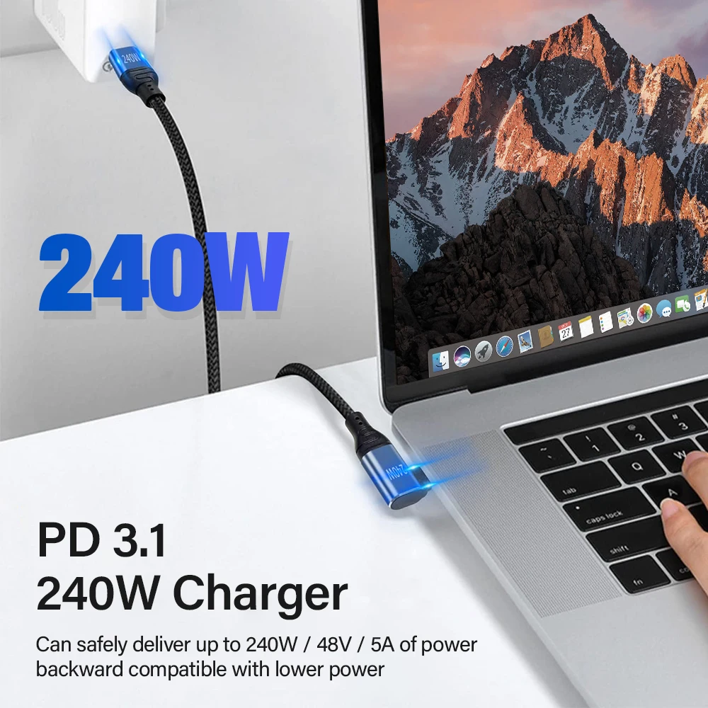 Câble USB Type C PD3.1 Charge Rapide Coudé 90° 240W MacBook iPhone 16 15 Android – Image 2