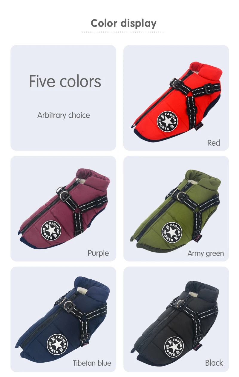 Grande veste d\'hiver chaude pour chien avec harnais, manteau imperméable pour grand chien, pour Labrador Chihuahua bouledogue français, vêtements d\'extérieur pour chiens