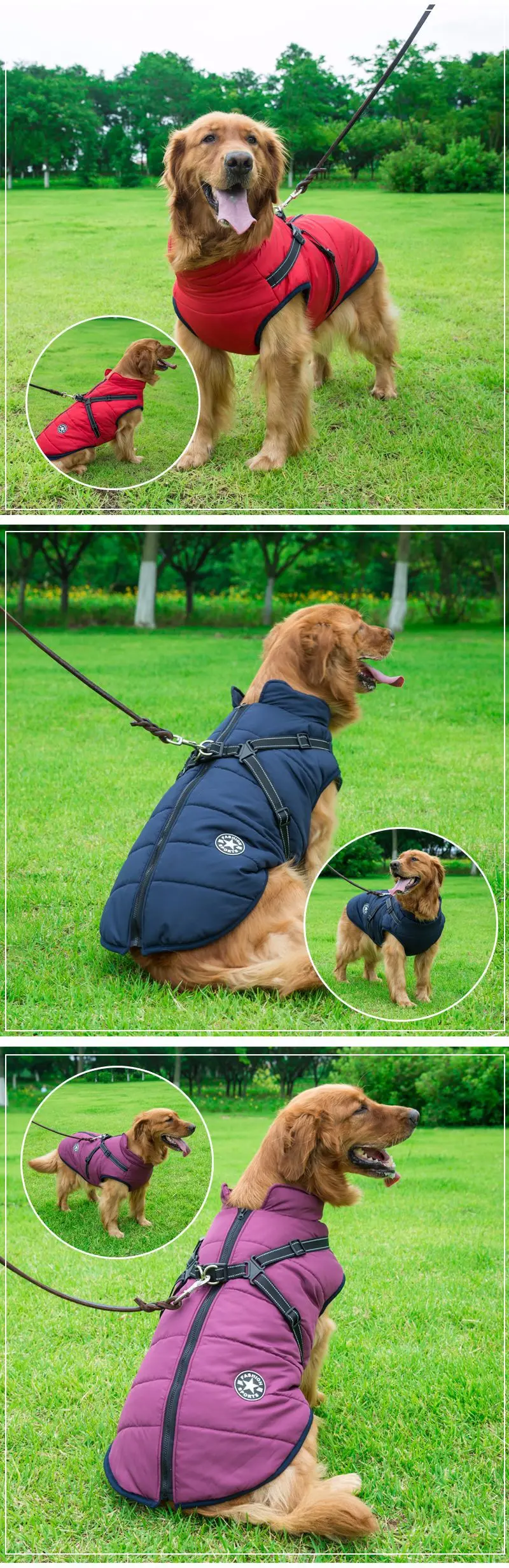 Grande veste d\'hiver chaude pour chien avec harnais, manteau imperméable pour grand chien, pour Labrador Chihuahua bouledogue français, vêtements d\'extérieur pour chiens