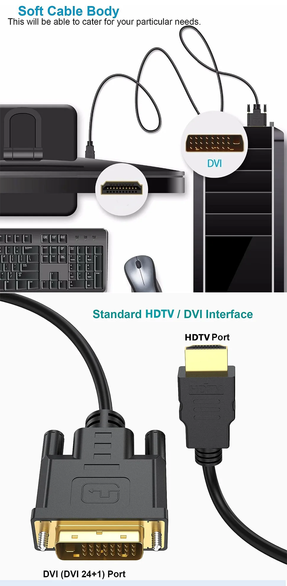Câble HDMI vers DVI mâle 24 + 1, adaptateur DVI-D mâle, convertisseur 1080P pour PC HDTV DVD Xbox PS4/3, moniteur d'ordinateur portable, projecteur Câble HDMI vers DVI mâle 24 + 1, adaptateur DVI-D mâle, convertisseur 1080P pour PC HDTV DVD Xbox PS4/3, moniteur d'ordinateur portable, projecteur