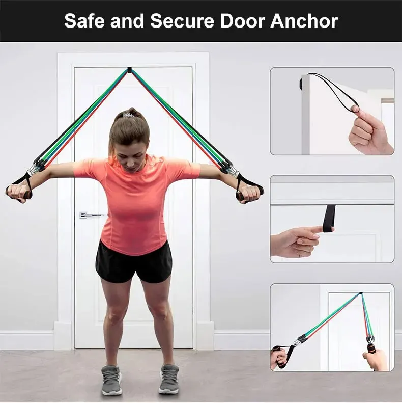 Corde côtelée portable, équipement de fitness, extenseur de poitrine, bande d\'exercice élastique, sangle de rinçage, 11 pièces par ensemble