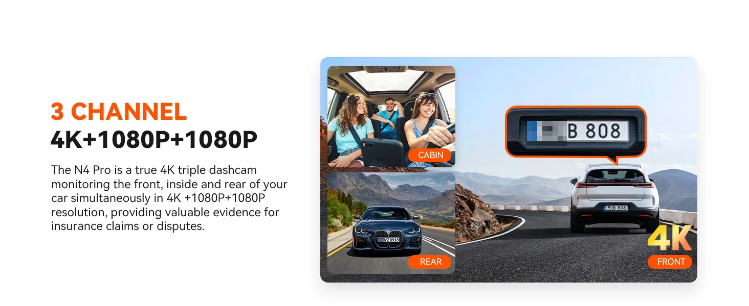 3 canaux voiture DVR UHD 4K 3 lentilles à l'intérieur du véhicule caméra de tableau de bord caméra à trois voies DVR enregistreur enregistreur vidéo GPS Dashcam caméscope