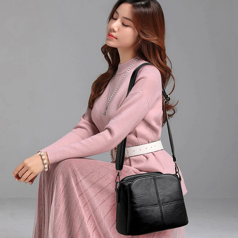 Sac à bandoulière Vintage en cuir PU souple pour femmes, carré de couleur unie, pour femmes d\'âge moyen, nouveaux grands sacs messager pour dames