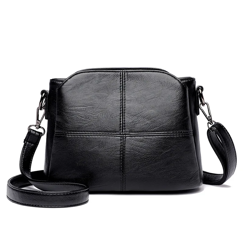 Sac à bandoulière Vintage en cuir PU souple pour femmes, carré de couleur unie, pour femmes d\'âge moyen, nouveaux grands sacs messager pour dames