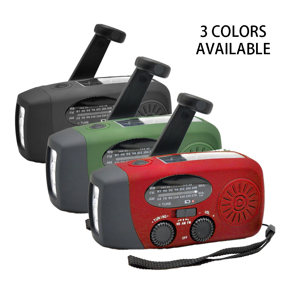 Radio AM/FM 2000mAh avec lampe torche LED, radio portable pour le camping en plein air, radio solaire à manivelle rechargeable, lumières d'urgence SOS