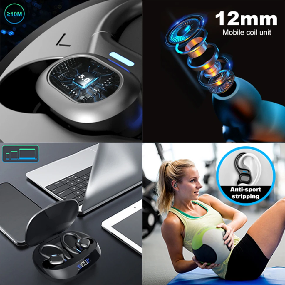 Écouteurs sans fil de sport BT sur écouteurs avec crochets d\'oreille écouteurs de sport en cours d\'exécution écouteurs intra-auriculaires vv2