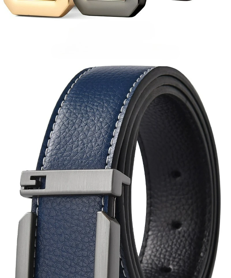 Ceinture en cuir véritable pour hommes, boucle carrée avec lettres, costume d\'affaires décontracté, accessoires en jean, ceinture classique polyvalente 3.3cm