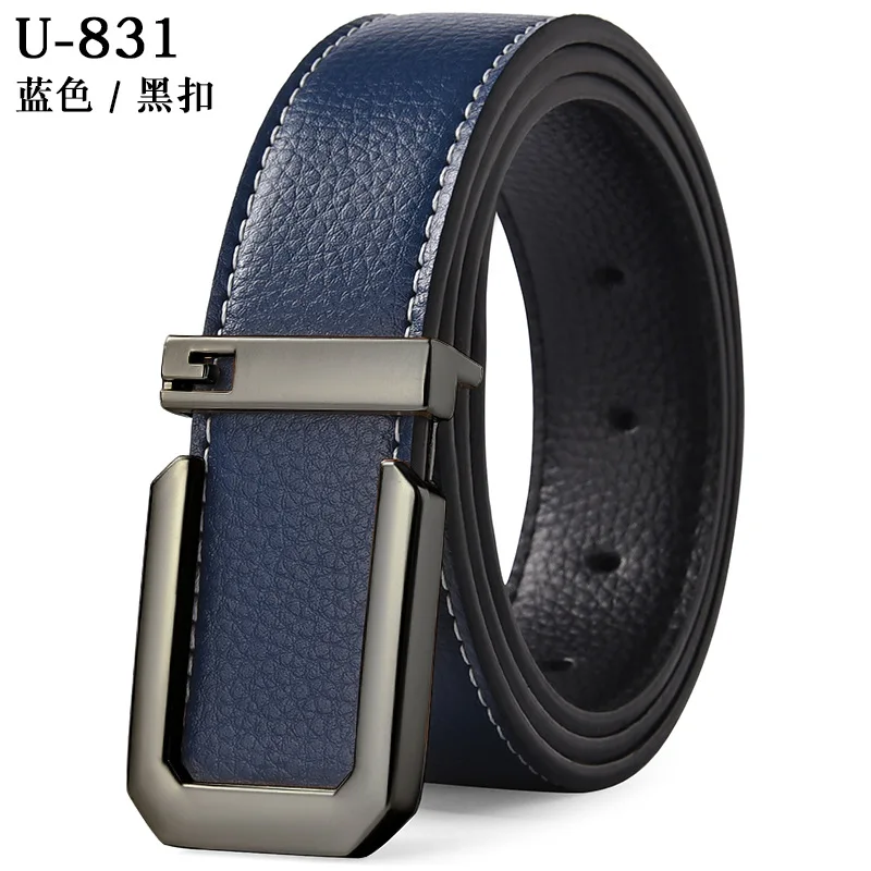 Ceinture en cuir véritable pour hommes, boucle carrée avec lettres, costume d\'affaires décontracté, accessoires en jean, ceinture classique polyvalente 3.3cm