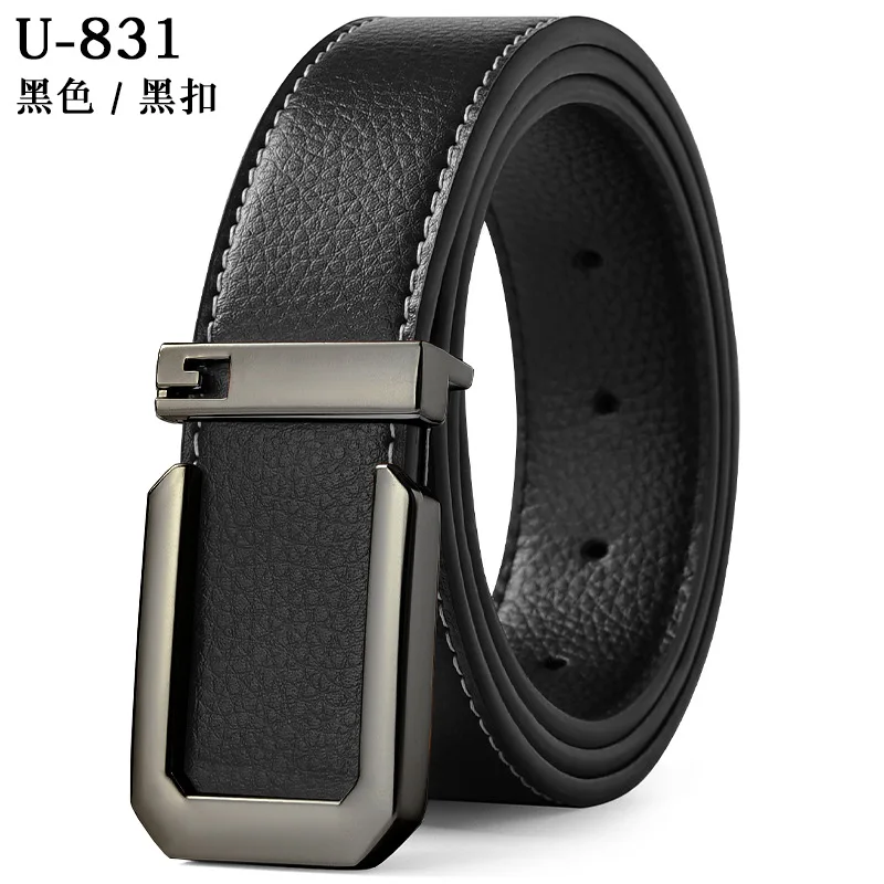 Ceinture en cuir véritable pour hommes, boucle carrée avec lettres, costume d\'affaires décontracté, accessoires en jean, ceinture classique polyvalente 3.3cm