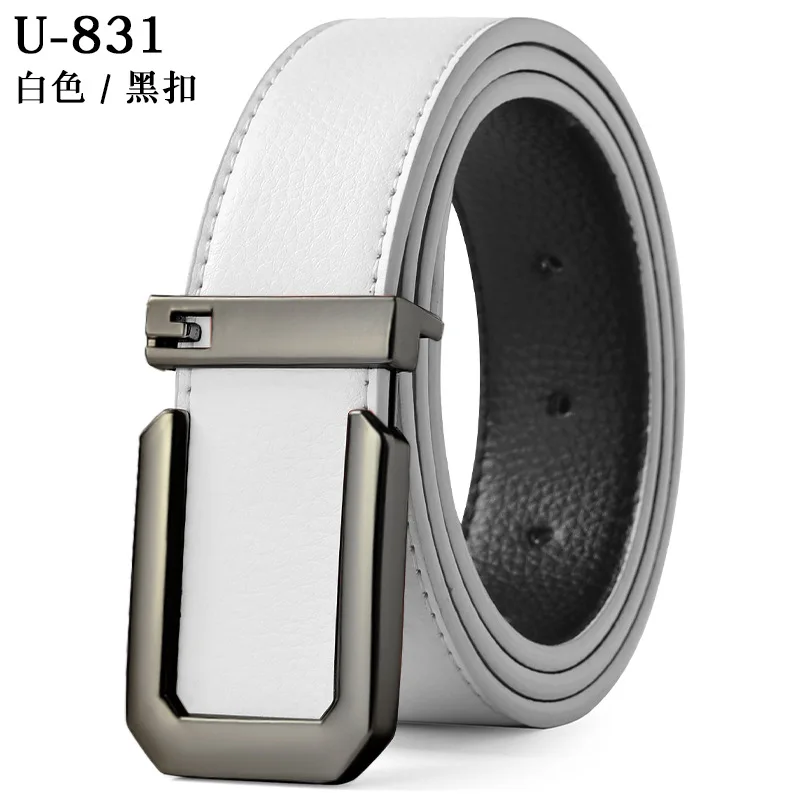 Ceinture en cuir véritable pour hommes, boucle carrée avec lettres, costume d'affaires décontracté, accessoires en jean, ceinture classique polyvalente 3.3cm