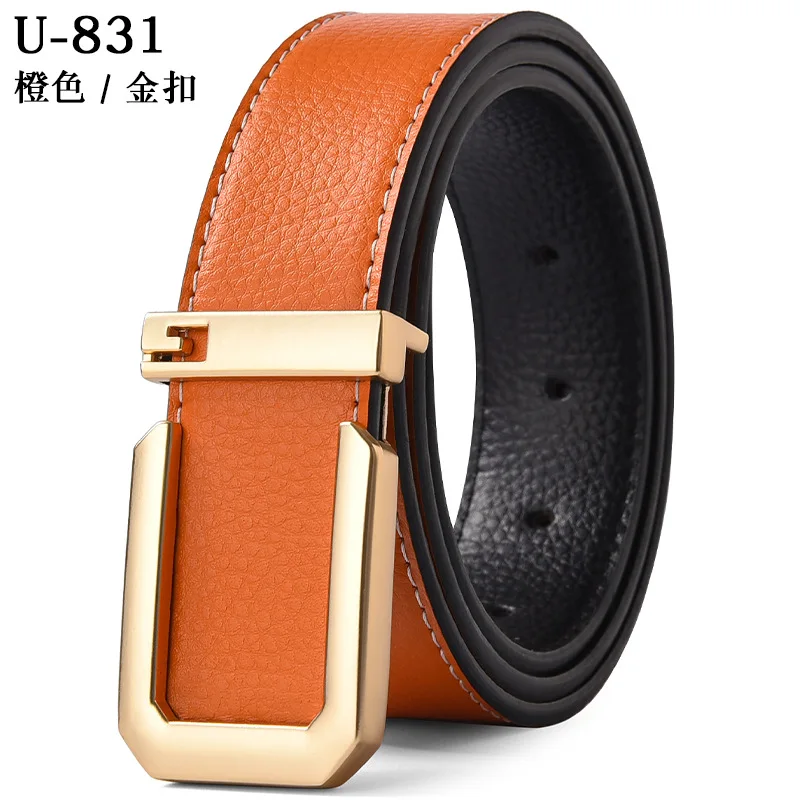Ceinture en cuir véritable pour hommes, boucle carrée avec lettres, costume d\'affaires décontracté, accessoires en jean, ceinture classique polyvalente 3.3cm