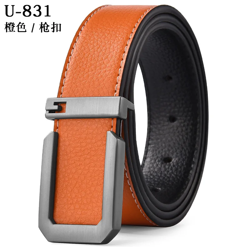 Ceinture en cuir véritable pour hommes, boucle carrée avec lettres, costume d\'affaires décontracté, accessoires en jean, ceinture classique polyvalente 3.3cm
