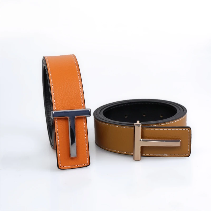 Ceinture Homme Cuir Véritable 100cm à 125cm Boucle Chrome Lettre T Chic Luxe – Image 2