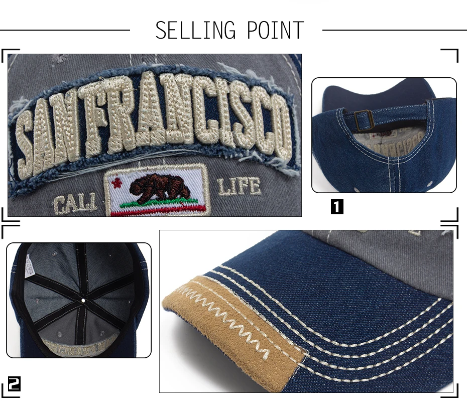 Casquette de Baseball California Bear pour hommes et femmes, Denim délavé, lettre rétro brodée, chapeau d'été Hip Hop, Snapback pour un usage quotidien, décontracté