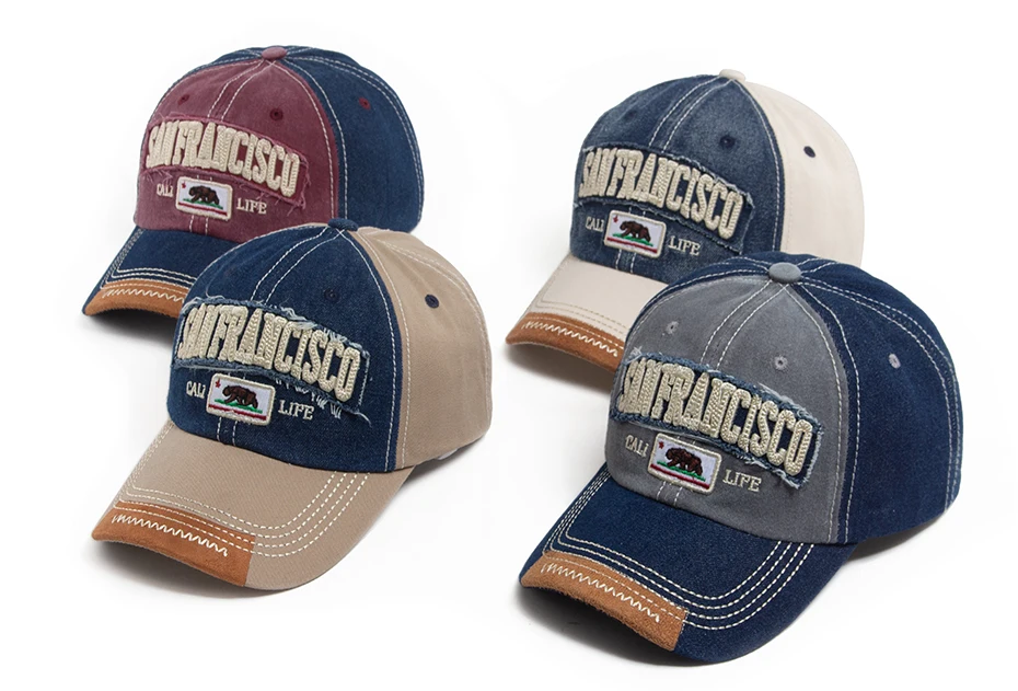 Casquette de Baseball California Bear pour hommes et femmes, Denim délavé, lettre rétro brodée, chapeau d'été Hip Hop, Snapback pour un usage quotidien, décontracté