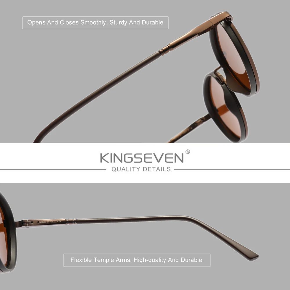 KINGSEVEN – lunettes de soleil à monture ronde décontractée pour hommes et femmes, polarisées UV400, de luxe, rétro, pour la conduite, l'été et l'extérieur