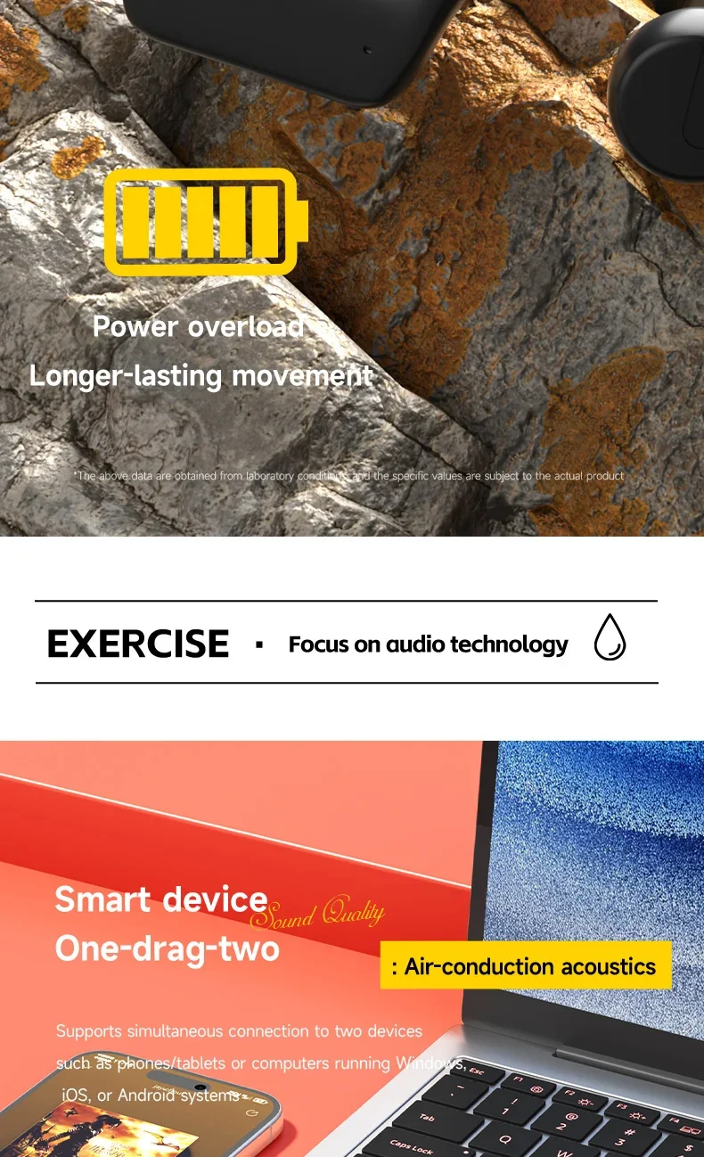 Casque à conduction osseuse sans fil pour la natation et le sport, étanche IPX8, Bluetooth 5.4 avec micro, pour l'exercice et le fitness, NOUVEAU 2026