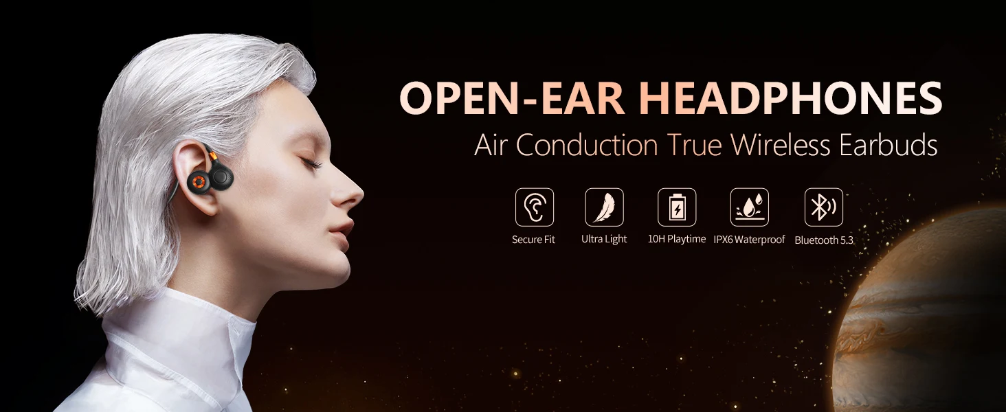 Écouteurs de Sport à oreille ouverte, sans fil, à Conduction d\'air, avec micro, résistant à l\'eau IPX6, batterie de 10 heures, Bluetooth 5.3 Écouteurs de Sport à oreille ouverte, sans fil, à Conduction d\'air, avec micro, résistant à l\'eau IPX6, batterie de 10 heures, Bluetooth 5.3