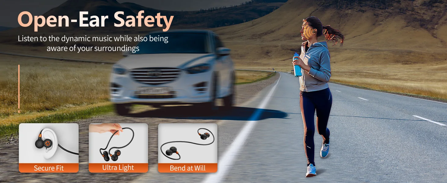 Écouteurs de Sport à oreille ouverte, sans fil, à Conduction d\'air, avec micro, résistant à l\'eau IPX6, batterie de 10 heures, Bluetooth 5.3