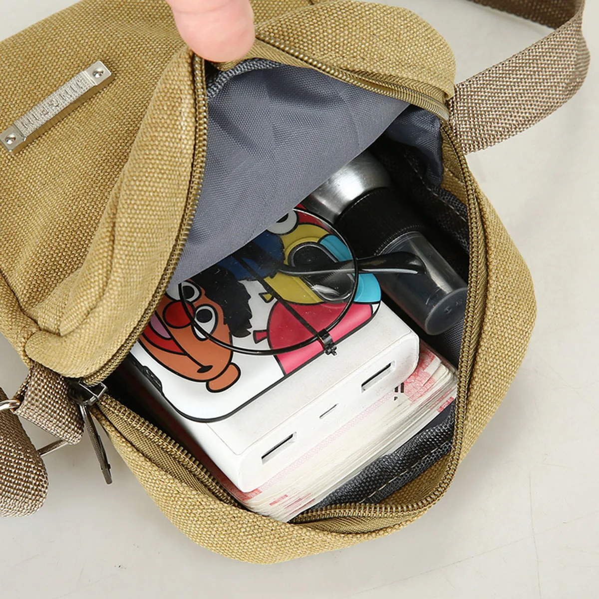 Sac Sacoche Homme Bandoulière Toile Nylon Poche Avant Fourre-Tout Téléphone Clés – Image 2