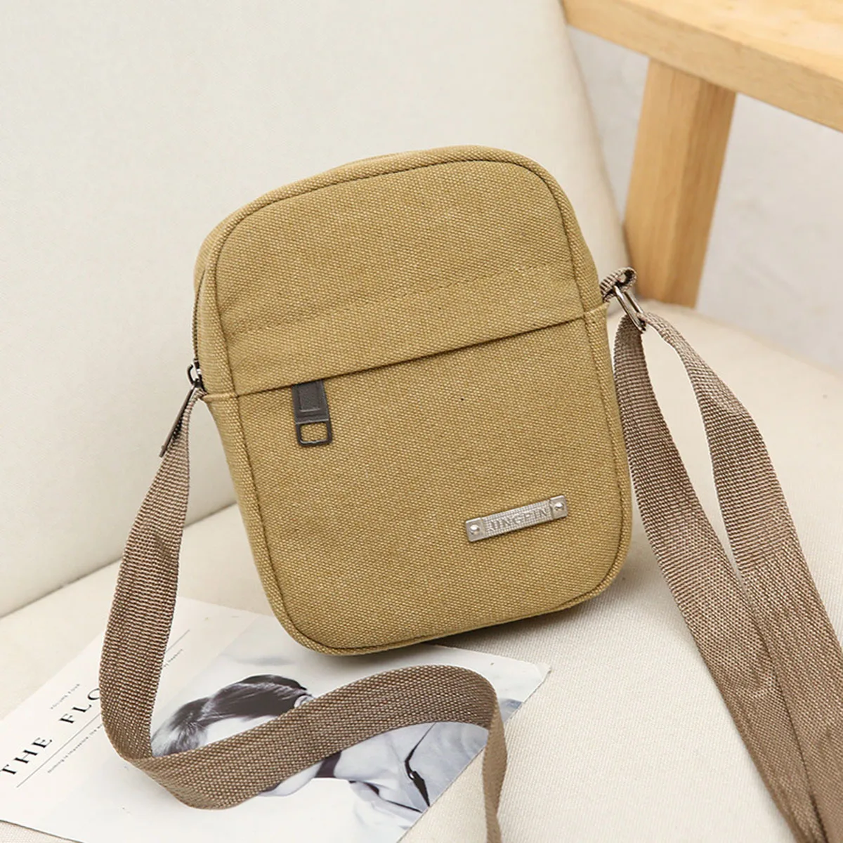 Sac Sacoche Homme Bandoulière Toile Nylon Poche Avant Fourre-Tout Téléphone Clés – Image 4