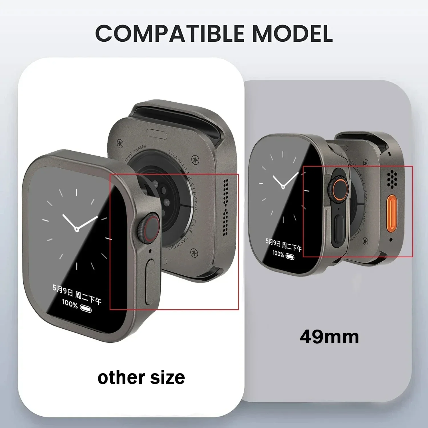 Coque Etui de Protection Apple Watch 4 5 6 7 8 9 10 11 Ultra Métal Verre Trempé – Image 2